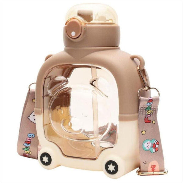 Botella de agua Paper Moon Kids con diseño de oso de dibujos animados, 1000 ml, con pajita de silicona y correa