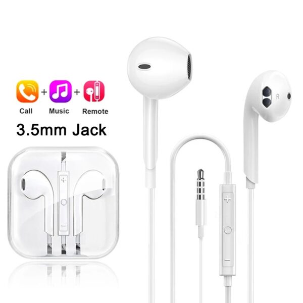 Auriculares intraurales Apple EarPods con micrófono y control remoto, color blanco, con adaptador de Lightning a conector de 3,5 mm (renovados)